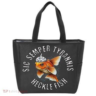 Hecklefish Says Sic Semper Tyrannis Wearing A Tinfoil Hat Tote Bag