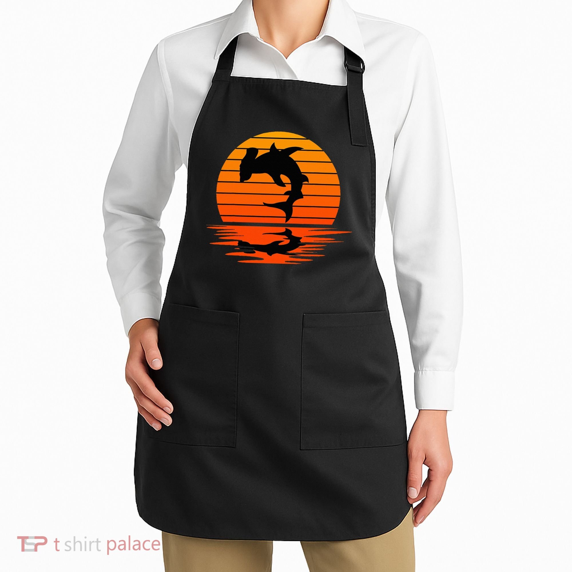 Hammerhead Shark Sihouette Sunset Apron