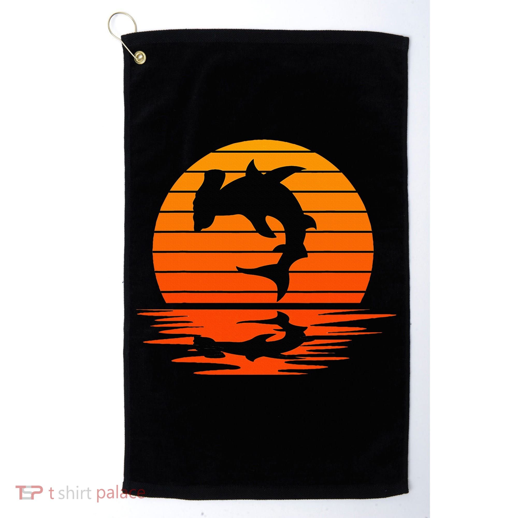 Hammerhead Shark Sihouette Sunset Golf Towel