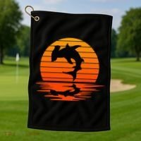 Hammerhead Shark Sihouette Sunset Golf Towel thumb 1