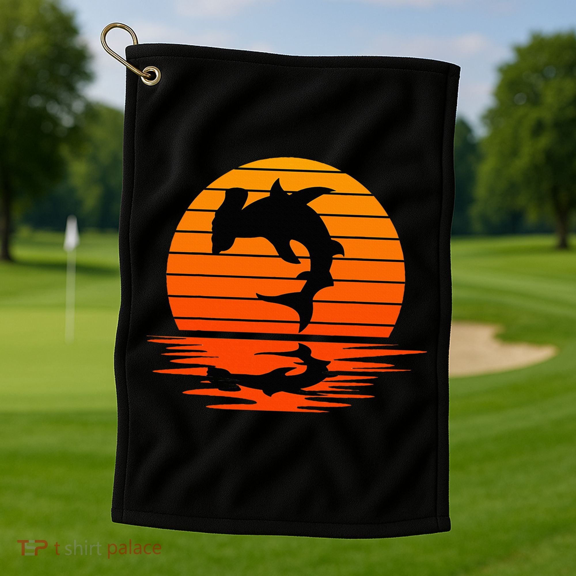 Hammerhead Shark Sihouette Sunset Golf Towel