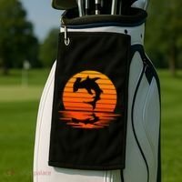 Hammerhead Shark Sihouette Sunset Golf Towel thumb 2