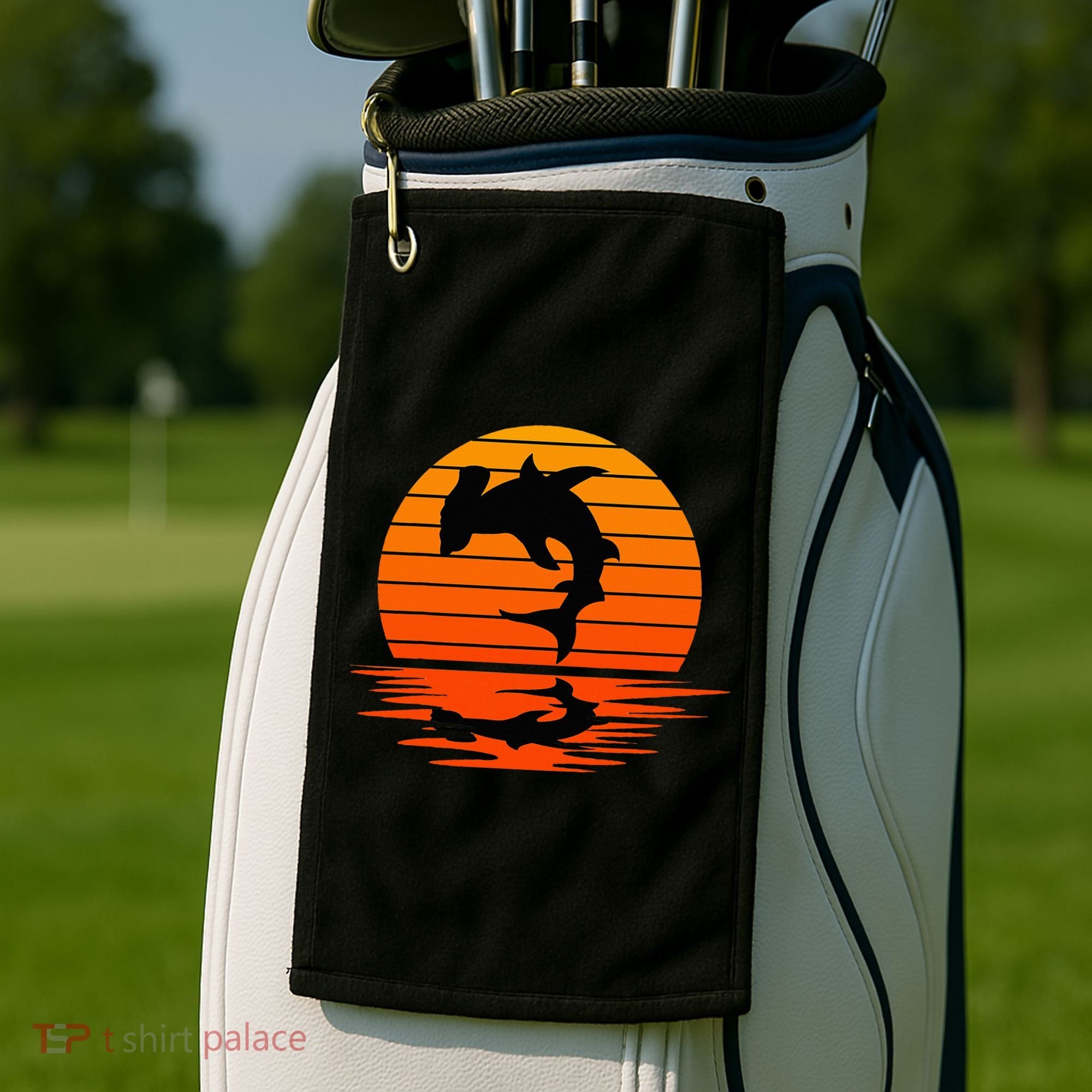 Hammerhead Shark Sihouette Sunset Golf Towel