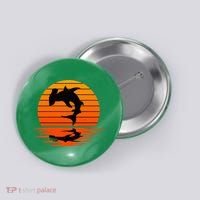 Hammerhead Shark Sihouette Sunset Button thumb 0