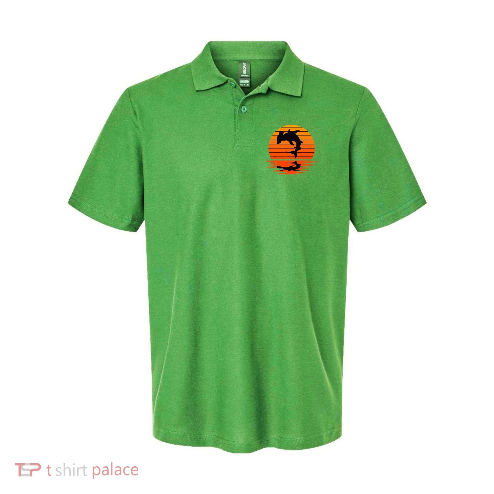 Hammerhead Shark Sihouette Sunset Polo