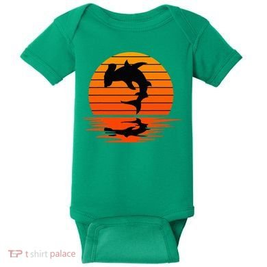 Hammerhead Shark Sihouette Sunset Baby Bodysuit
