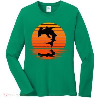 Hammerhead Shark Sihouette Sunset Women's Long Sleeve Shirt
