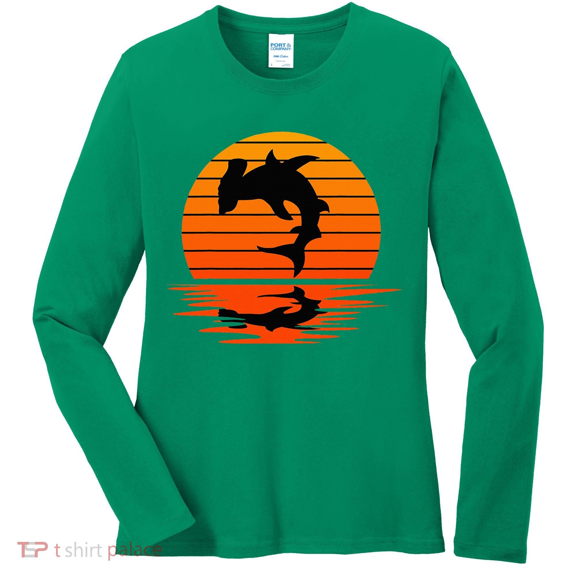 Hammerhead Shark Sihouette Sunset Women's Long Sleeve Shirt