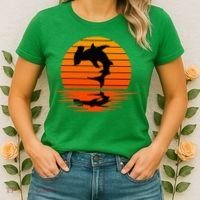Hammerhead Shark Sihouette Sunset Women's T-Shirt thumb 2