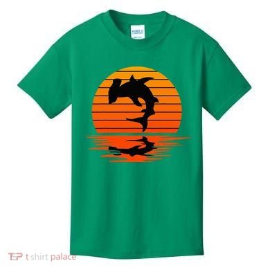 Hammerhead Shark Sihouette Sunset Kids T-Shirt