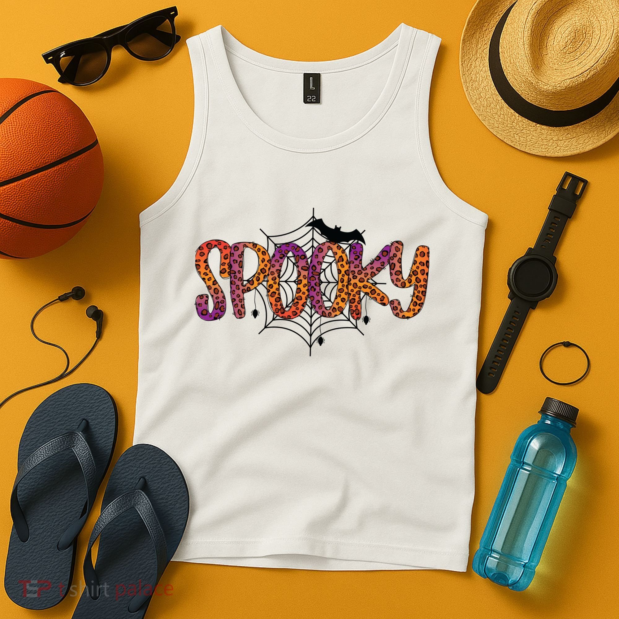 Halloween Spooky Spiderweb Leopard Halloween Day Tank Top