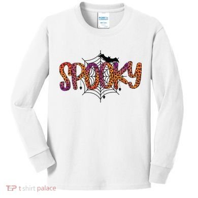 Halloween Spooky Spiderweb Leopard Halloween Day Kids Long Sleeve Shirt