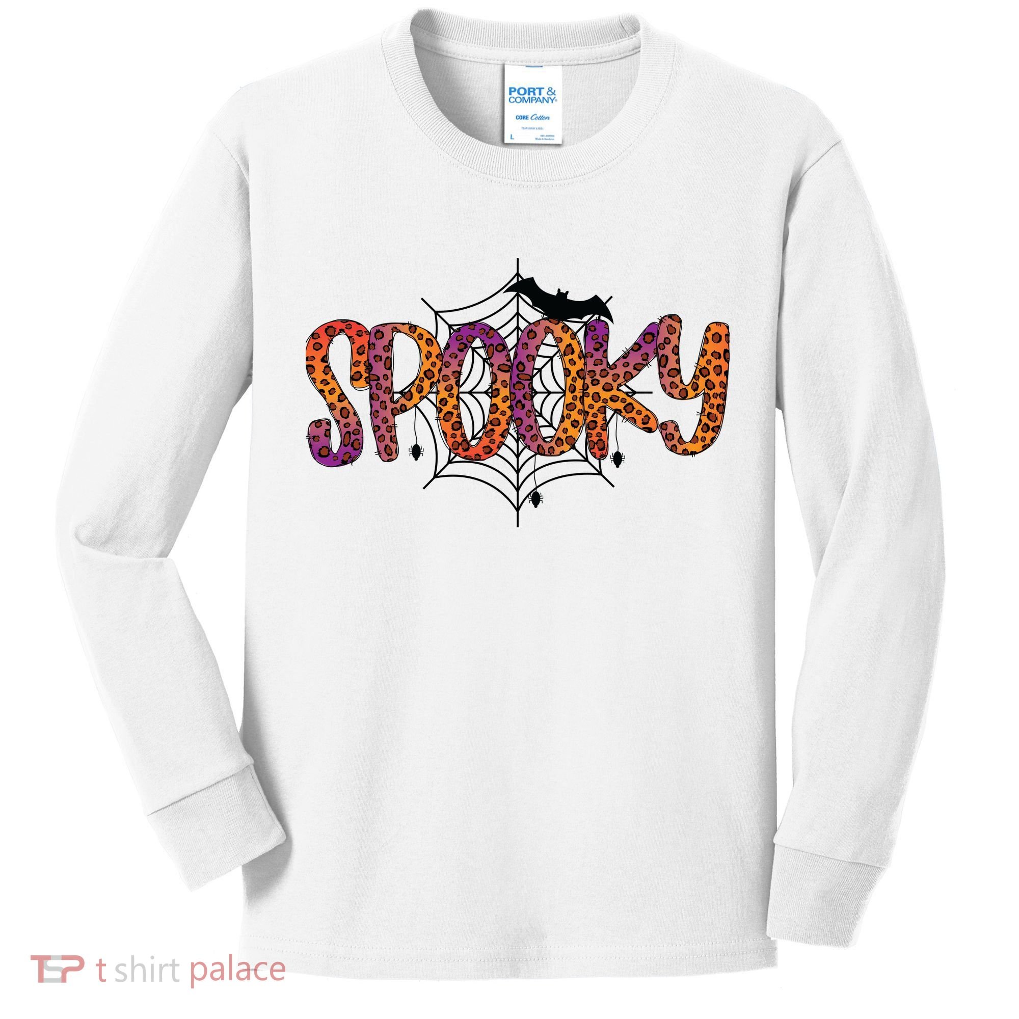 Halloween Spooky Spiderweb Leopard Halloween Day Kids Long Sleeve Shirt