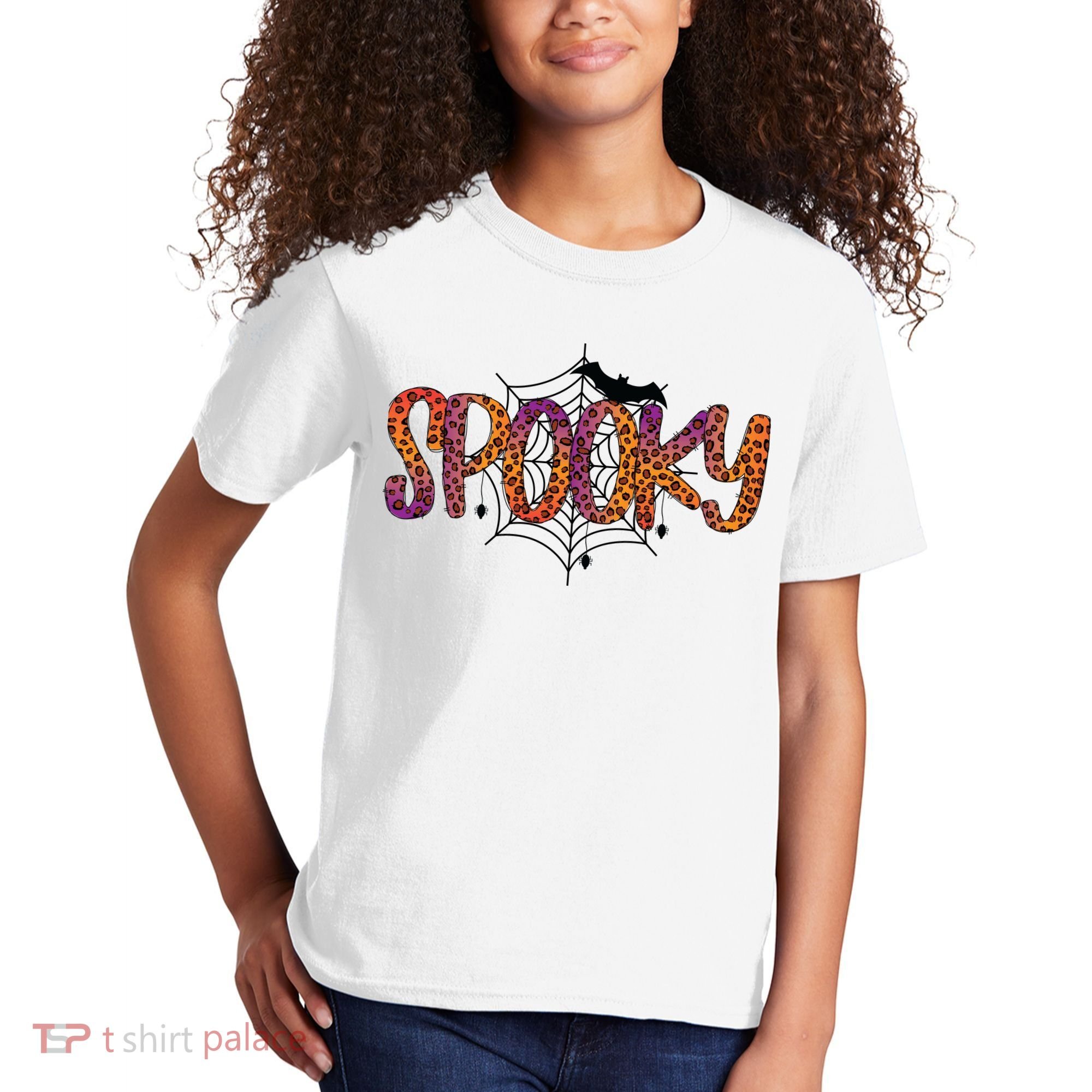 Halloween Spooky Spiderweb Leopard Halloween Day Kids T-Shirt