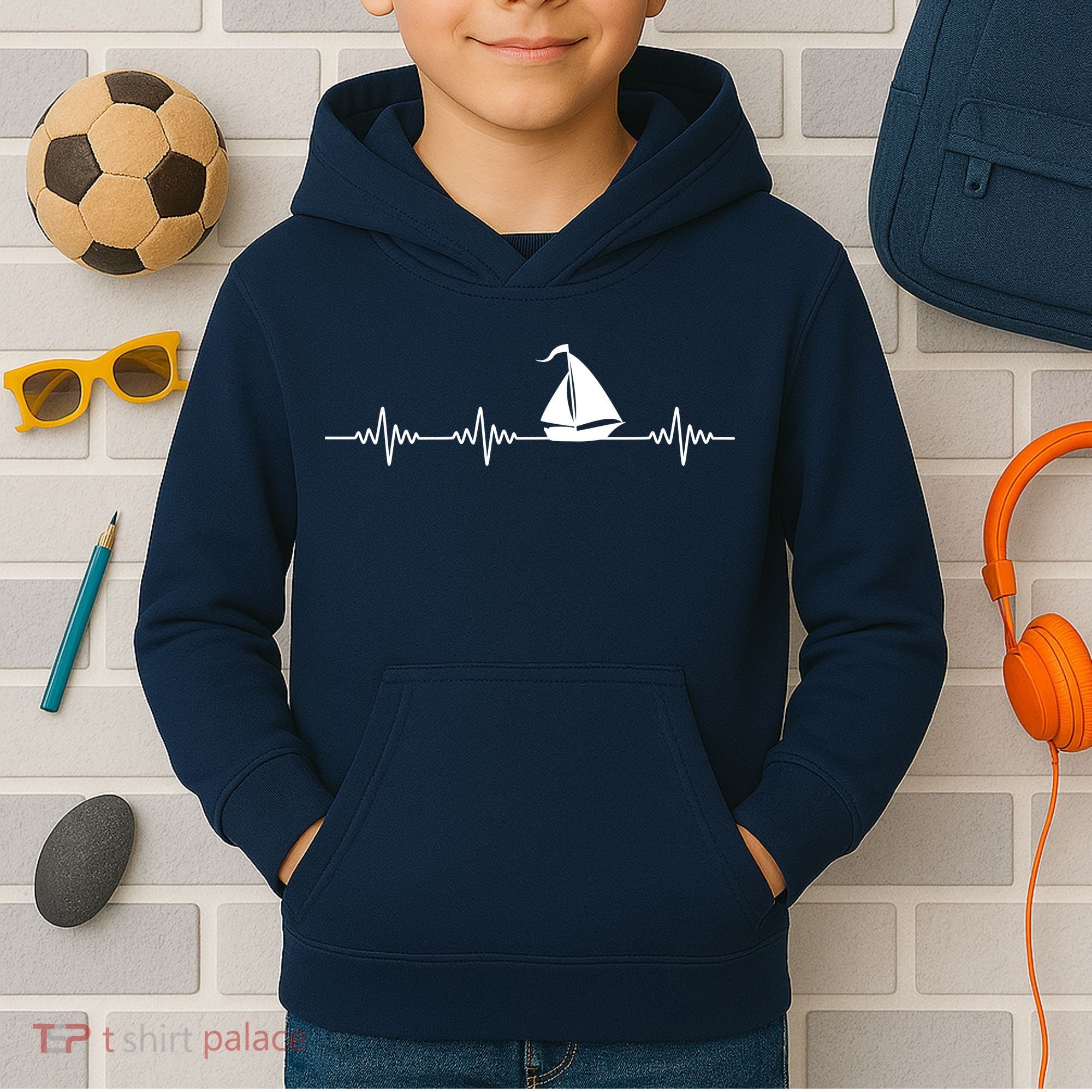 Heartbeat Sailing Sailboat Kids Hoodie