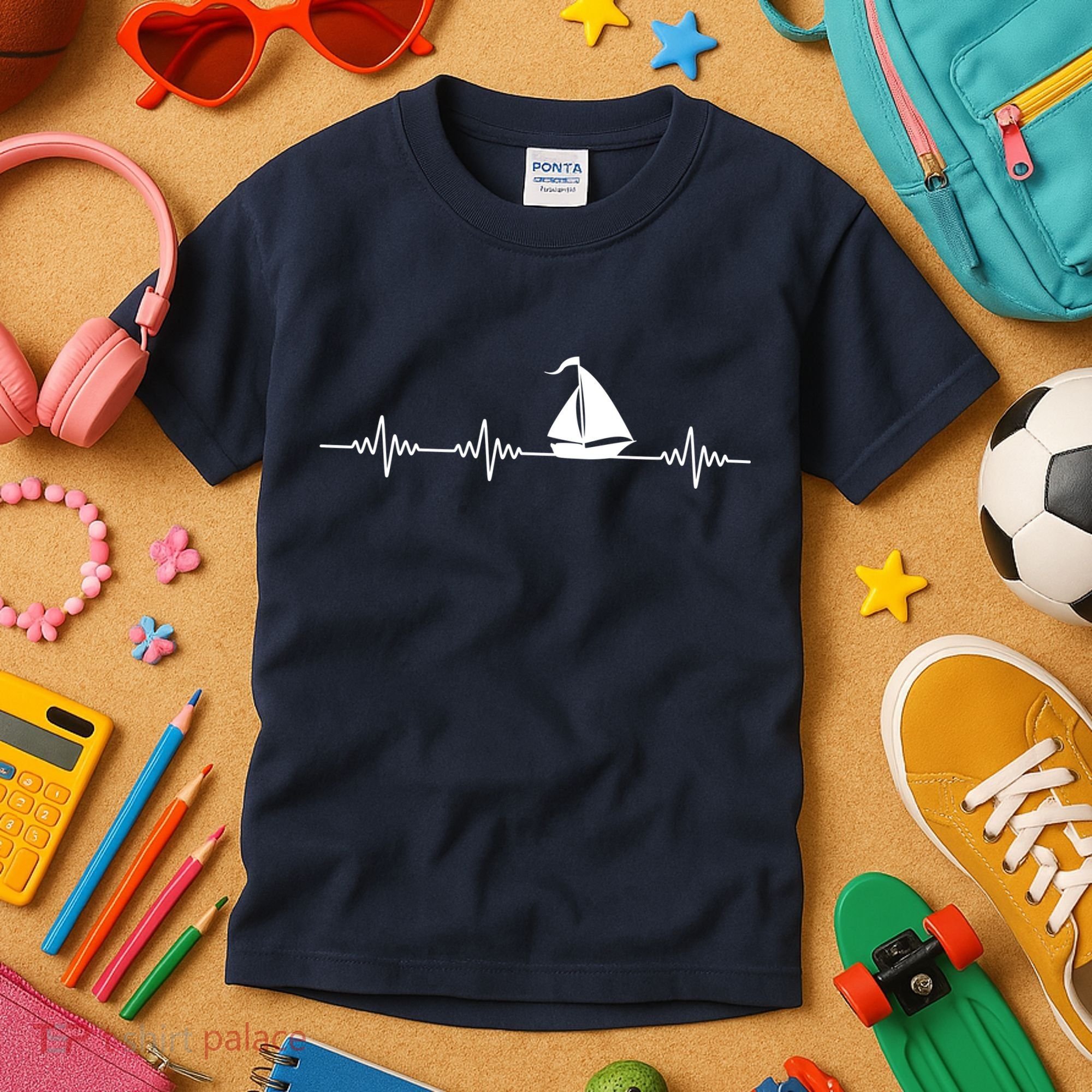 Heartbeat Sailing Sailboat Kids T-Shirt