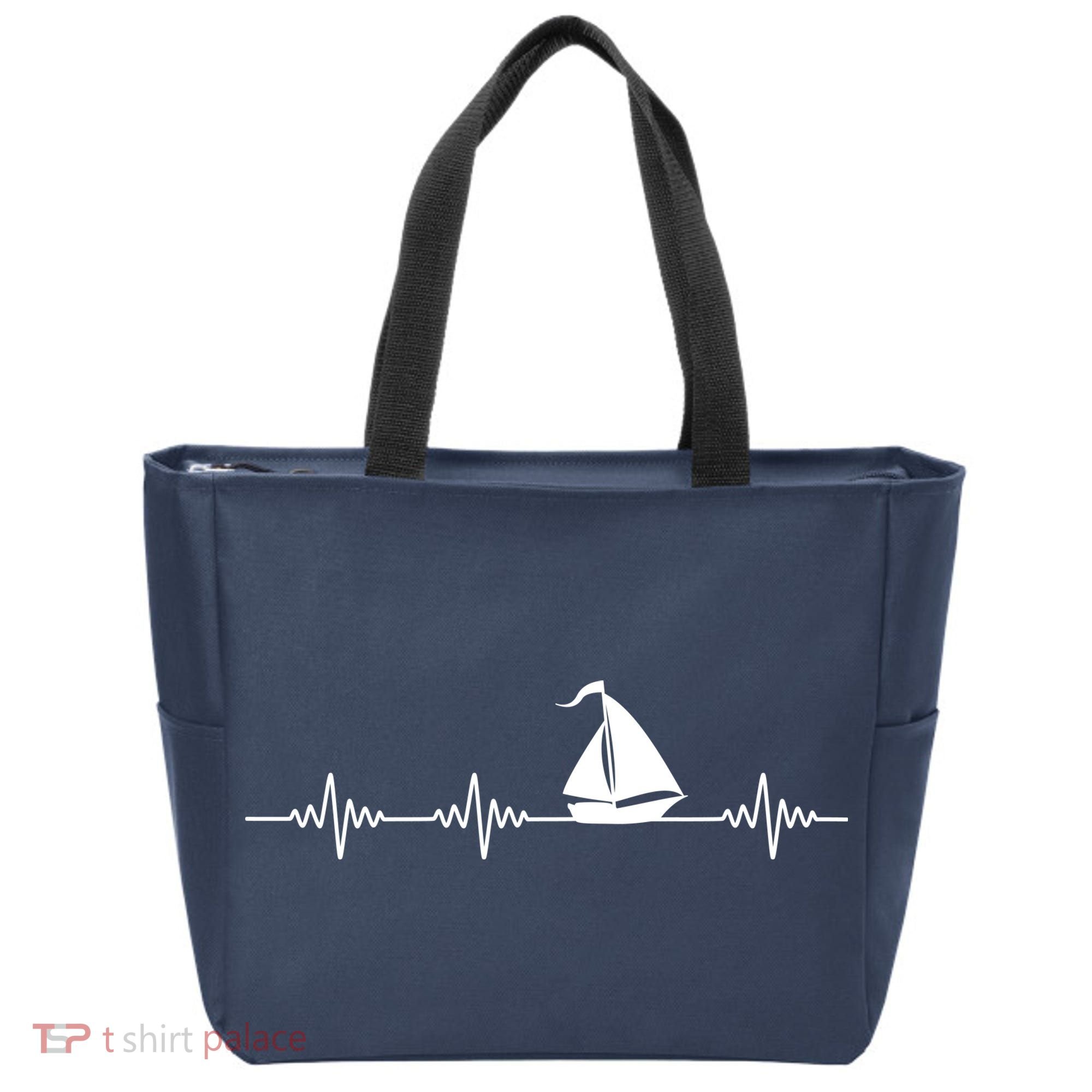 Heartbeat Sailing Sailboat Tote Bag