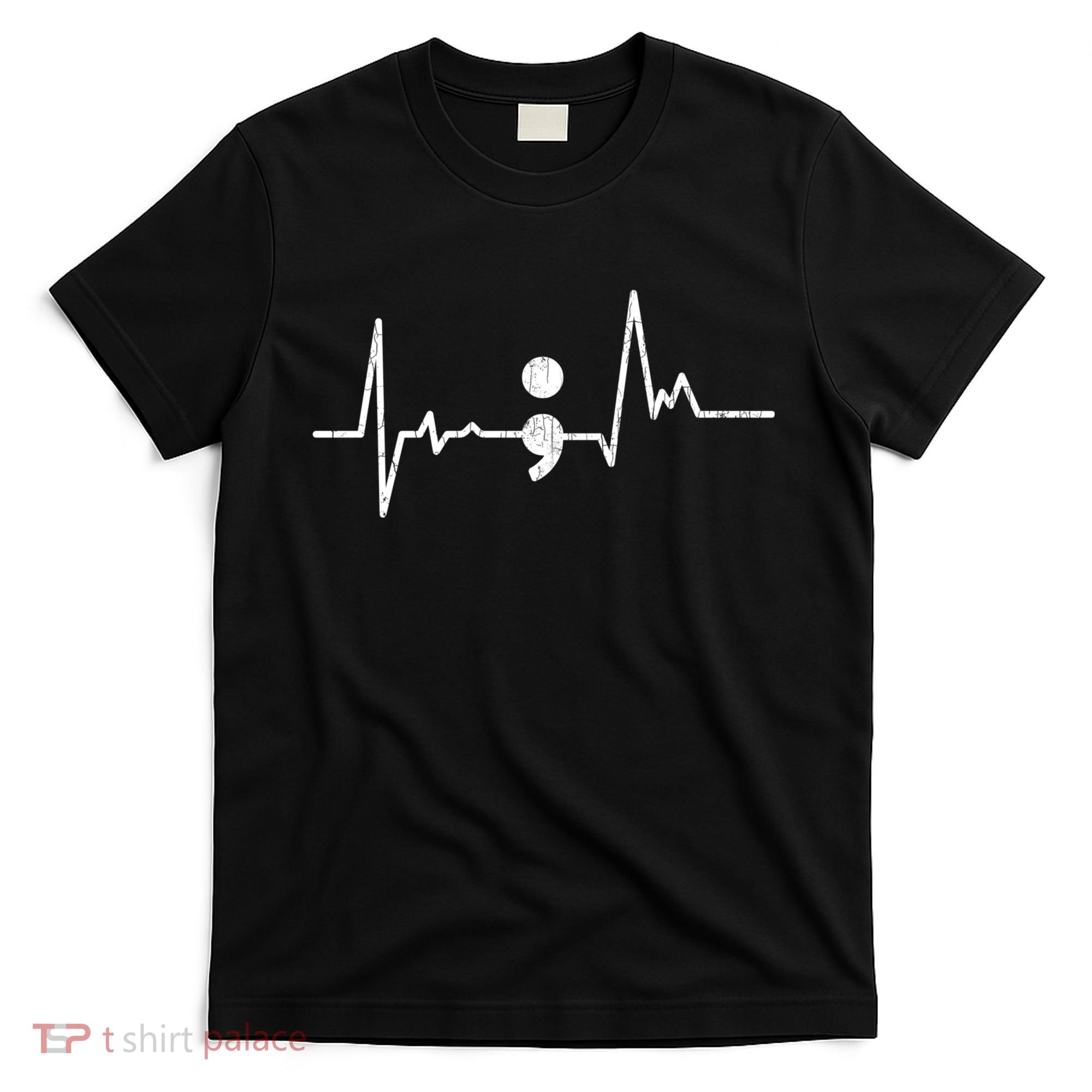 Heartbeat Semicolon Suicide Prevention Awareness Graphic T-Shirt