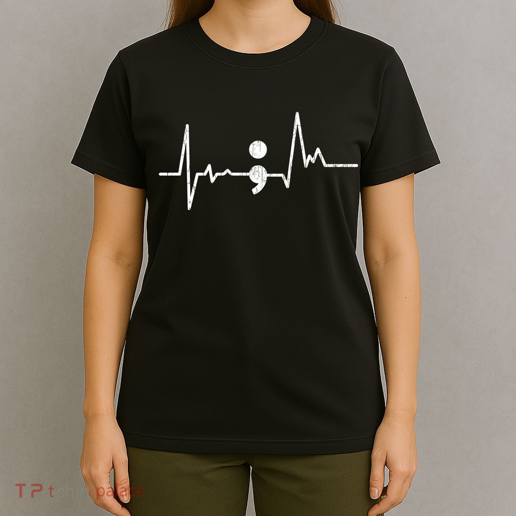Heartbeat Semicolon Suicide Prevention Awareness Graphic T-Shirt