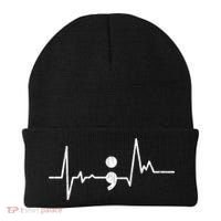 Heartbeat Semicolon Suicide Prevention Awareness Graphic Beanie thumb 0