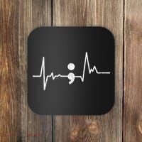 Heartbeat Semicolon Suicide Prevention Awareness Graphic Coaster thumb 0