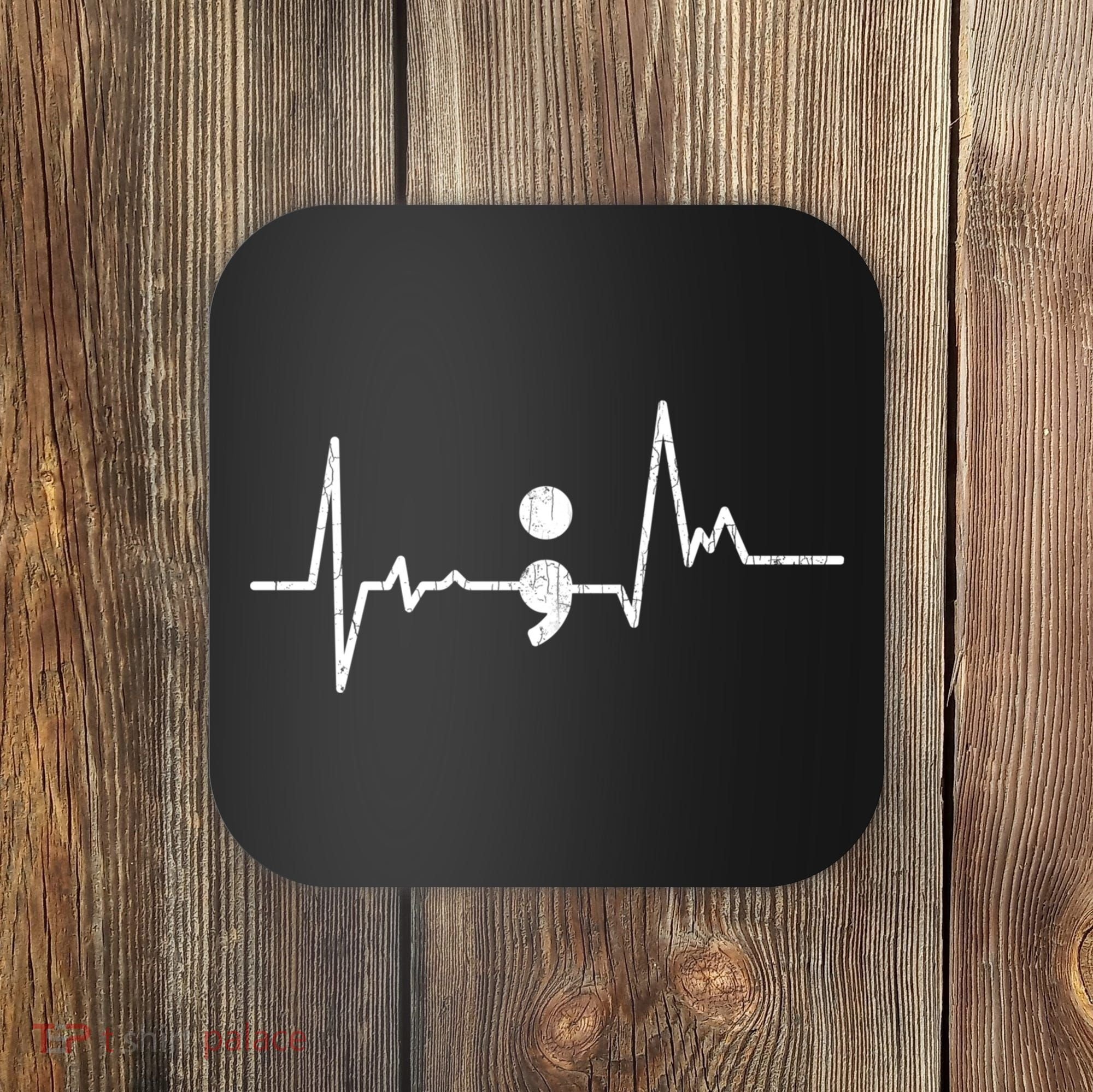 Heartbeat Semicolon Suicide Prevention Awareness Graphic Coaster