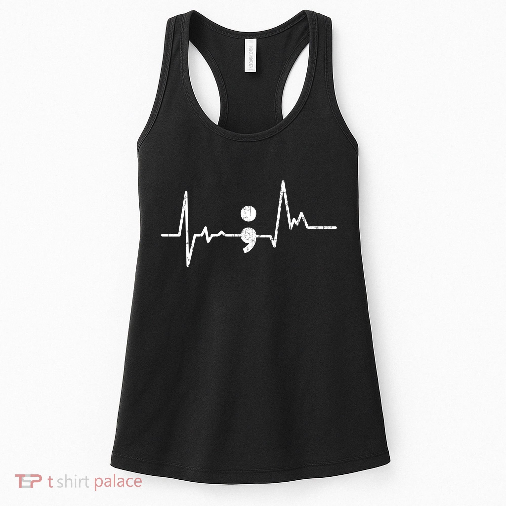 Heartbeat Semicolon Suicide Prevention Awareness Graphic Women's Tank Top