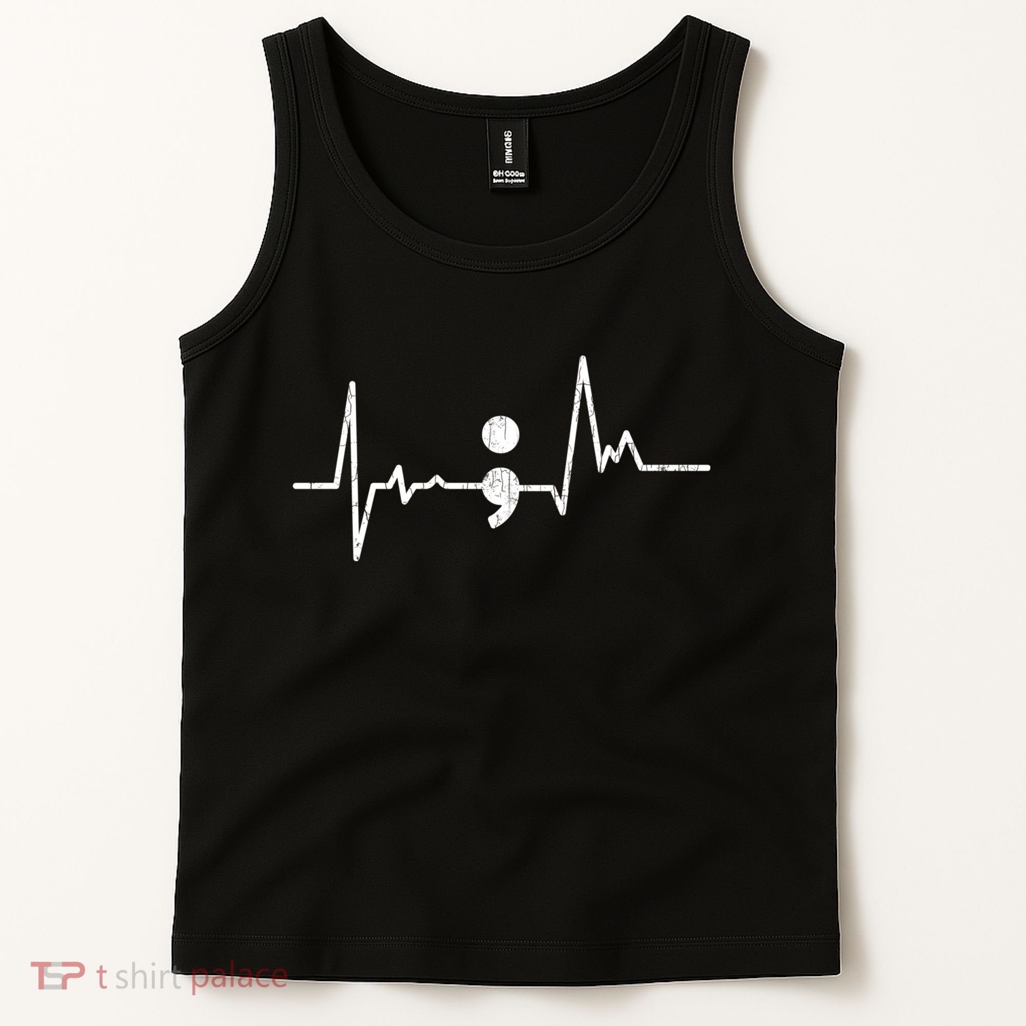 Heartbeat Semicolon Suicide Prevention Awareness Graphic Tank Top