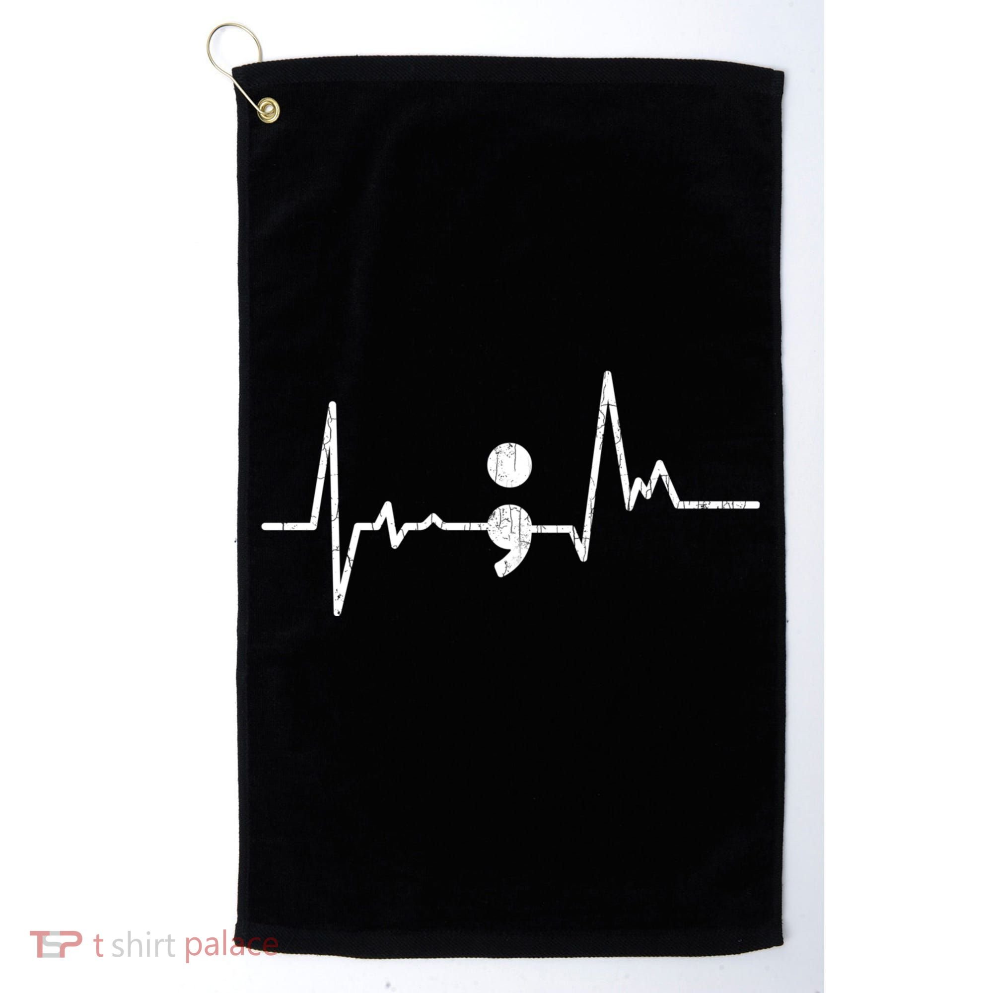 Heartbeat Semicolon Suicide Prevention Awareness Graphic Golf Towel