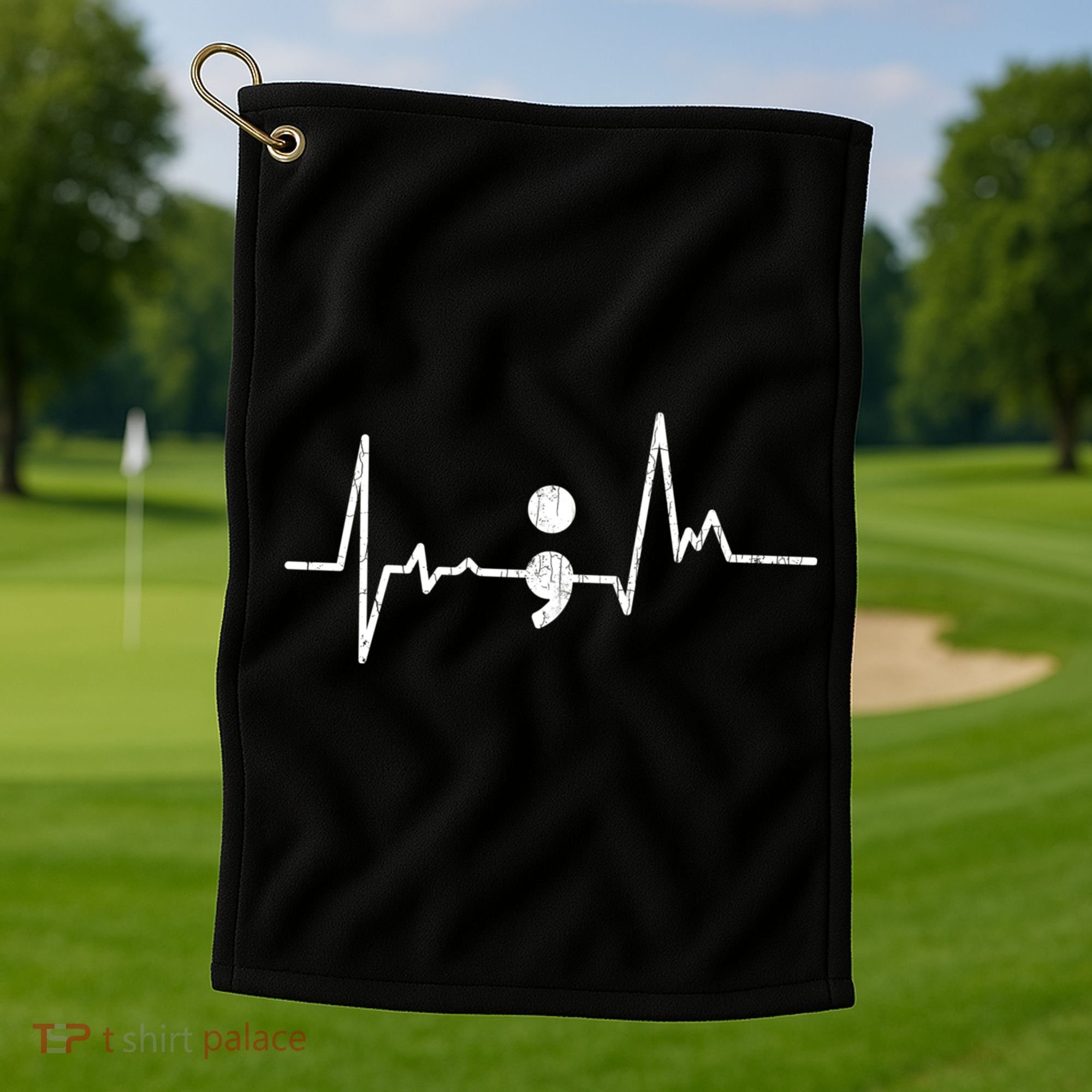 Heartbeat Semicolon Suicide Prevention Awareness Graphic Golf Towel