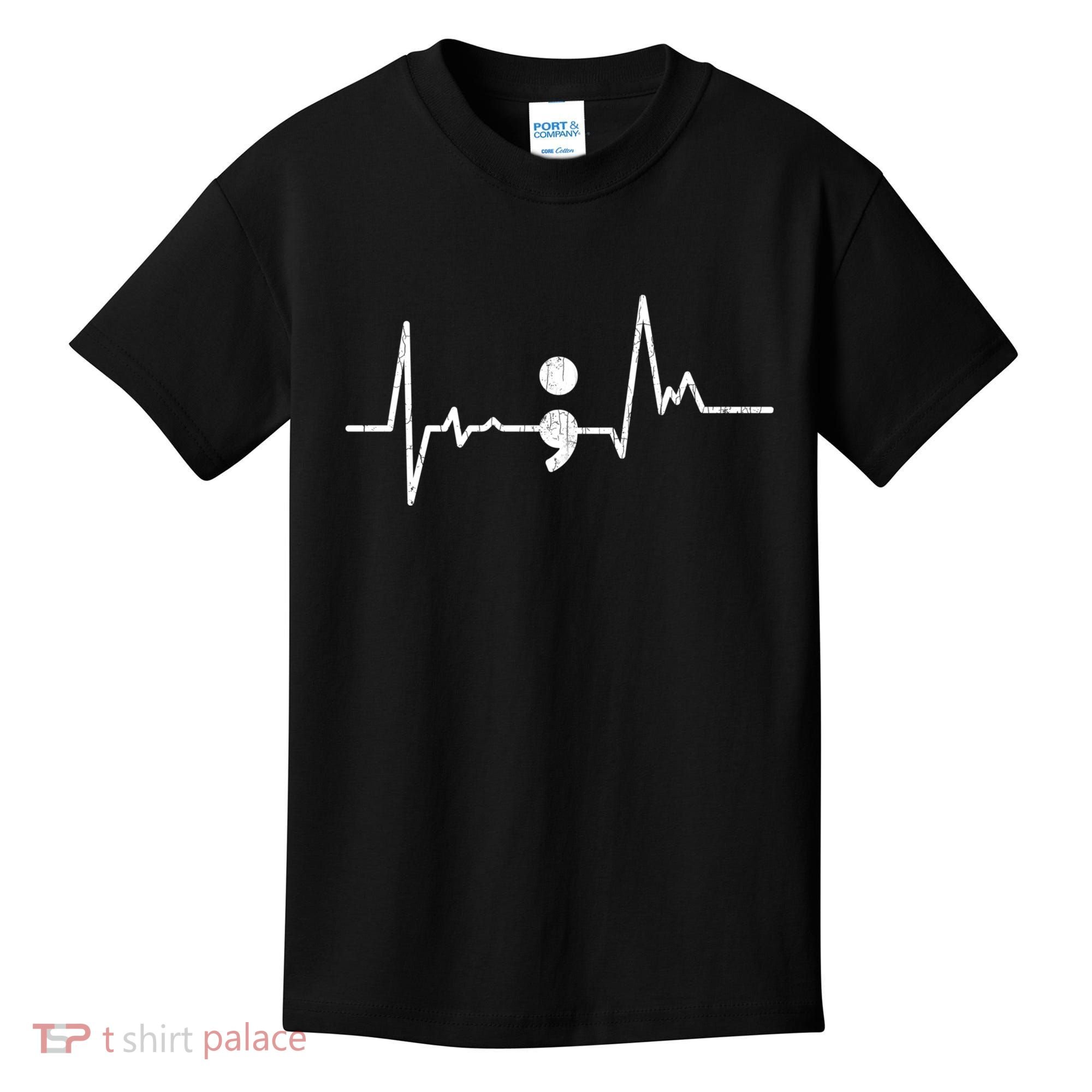 Heartbeat Semicolon Suicide Prevention Awareness Graphic Kids T-Shirt