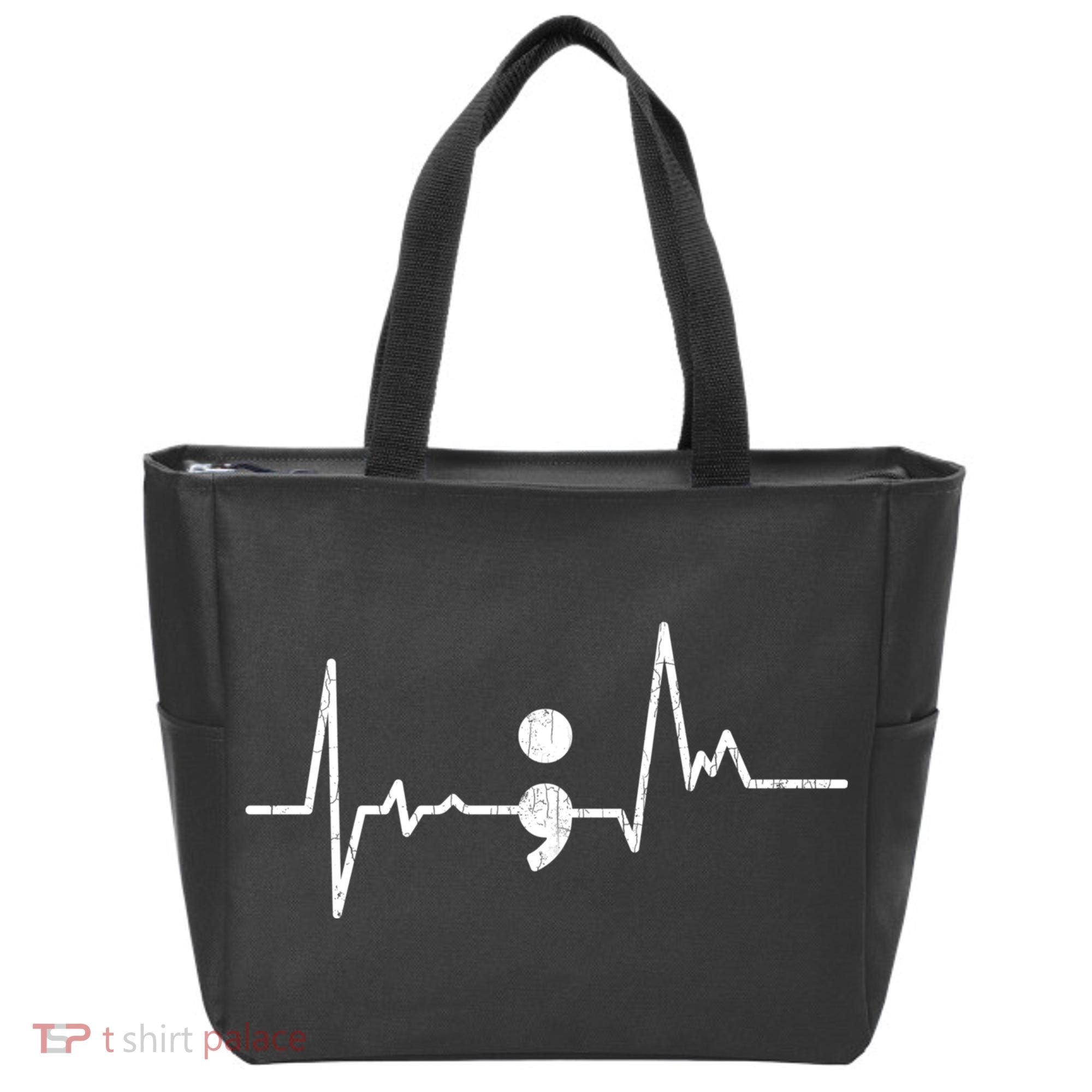 Heartbeat Semicolon Suicide Prevention Awareness Graphic Tote Bag