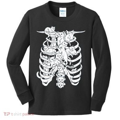 Human Skeleton Spine Cats Kids Long Sleeve Shirt