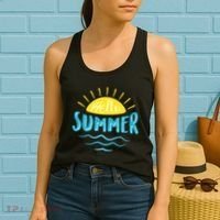 Hello Summer Sunset Ocean Wave Women's Tank Top thumb 2
