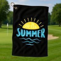 Hello Summer Sunset Ocean Wave Golf Towel thumb 1