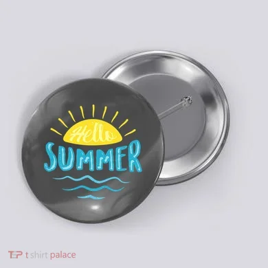Hello Summer Sunset Ocean Wave Button