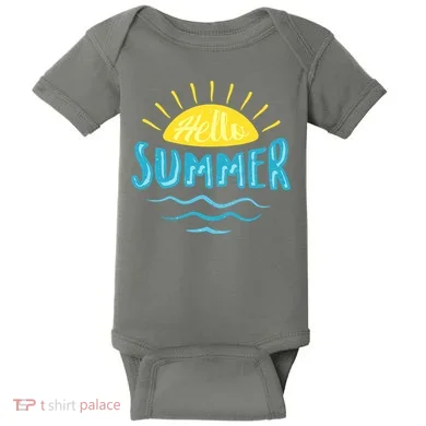 Hello Summer Sunset Ocean Wave Baby Bodysuit