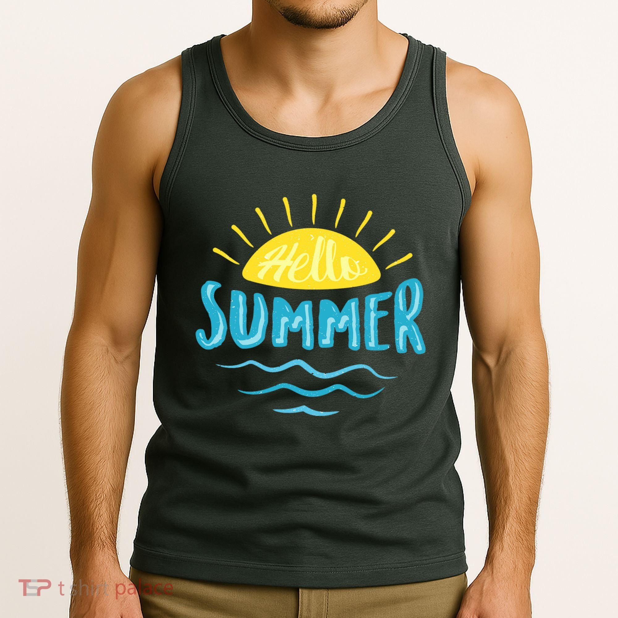 Hello Summer Sunset Ocean Wave Tank Top