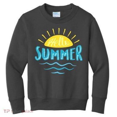 Hello Summer Sunset Ocean Wave Kids Sweatshirt