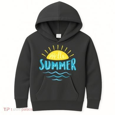 Hello Summer Sunset Ocean Wave Kids Hoodie