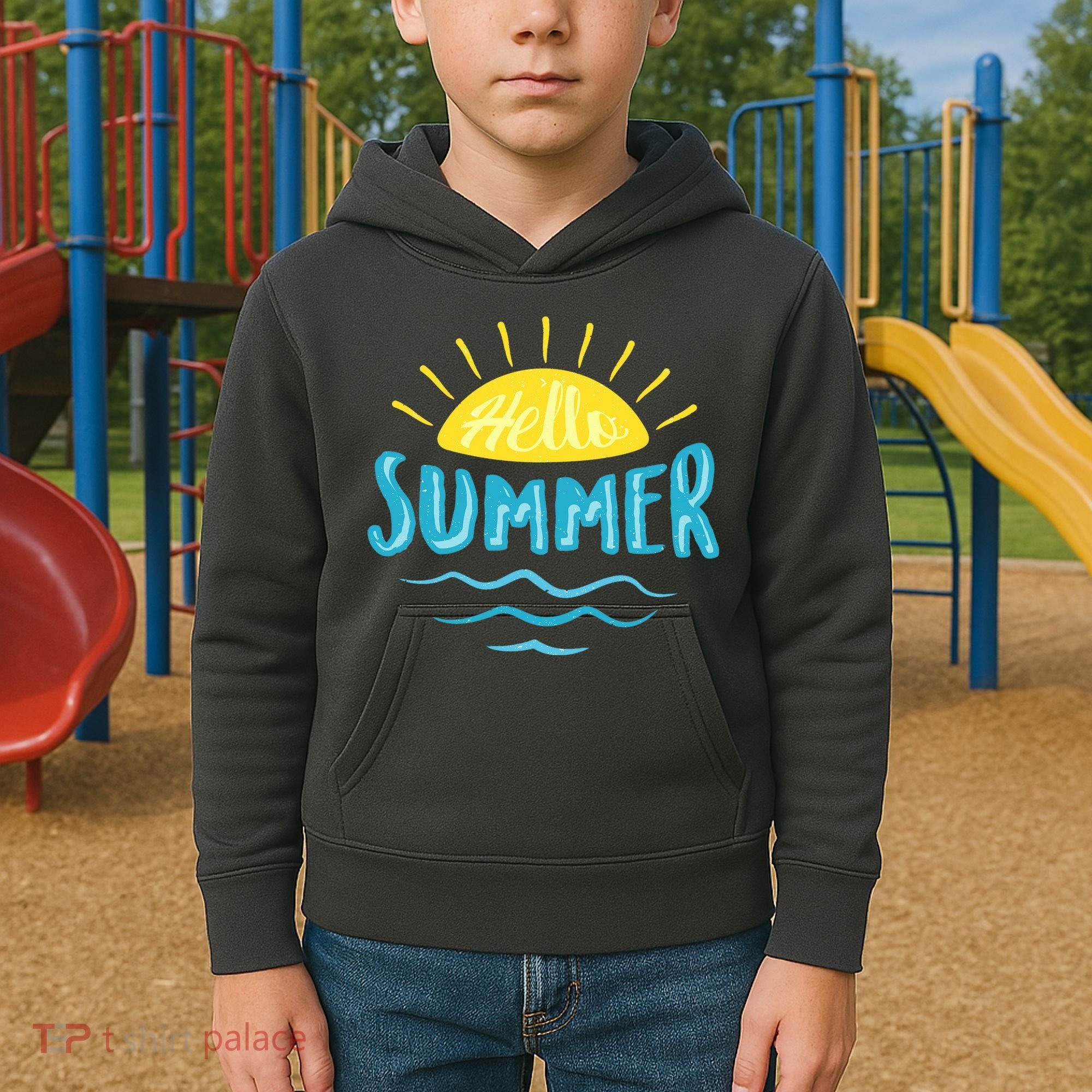Hello Summer Sunset Ocean Wave Kids Hoodie