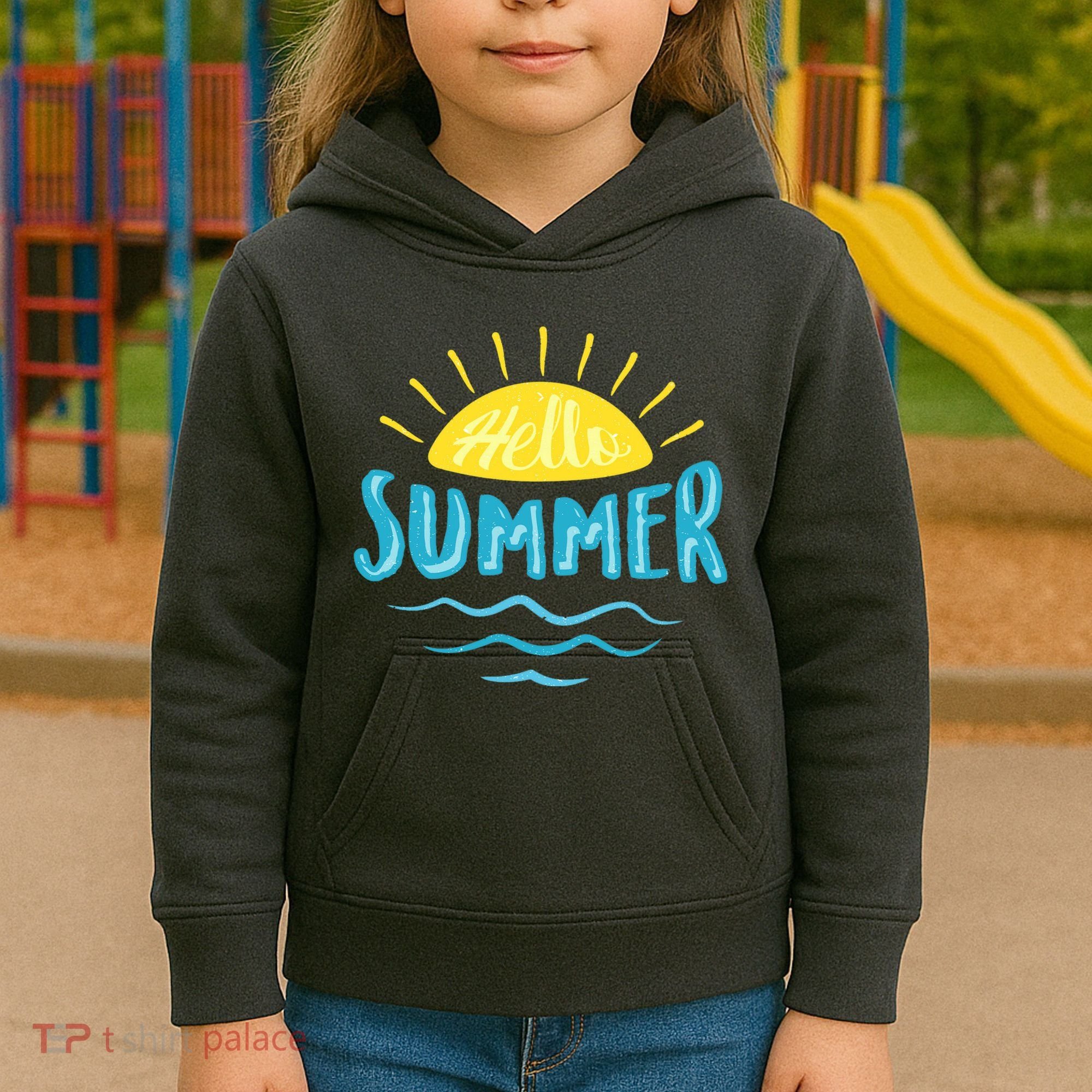 Hello Summer Sunset Ocean Wave Kids Hoodie