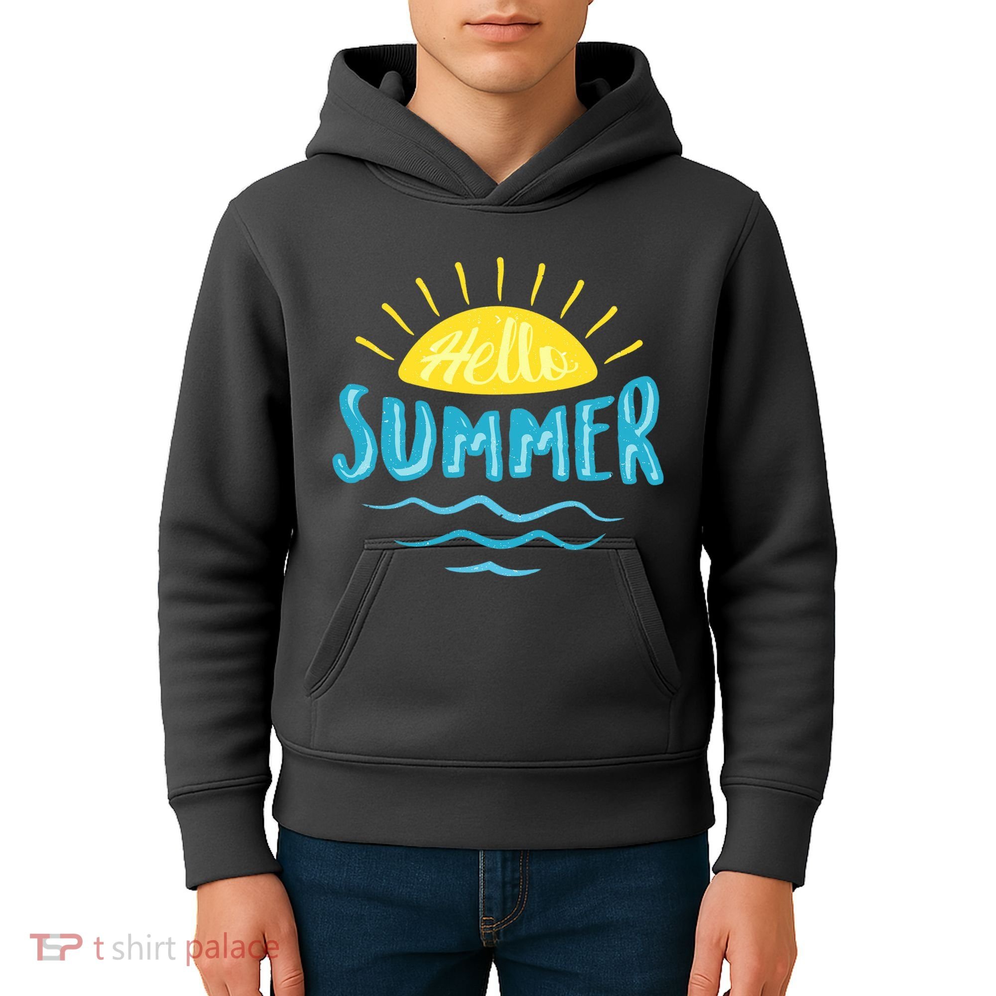 Hello Summer Sunset Ocean Wave Kids Hoodie