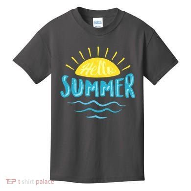 Hello Summer Sunset Ocean Wave Kids T-Shirt