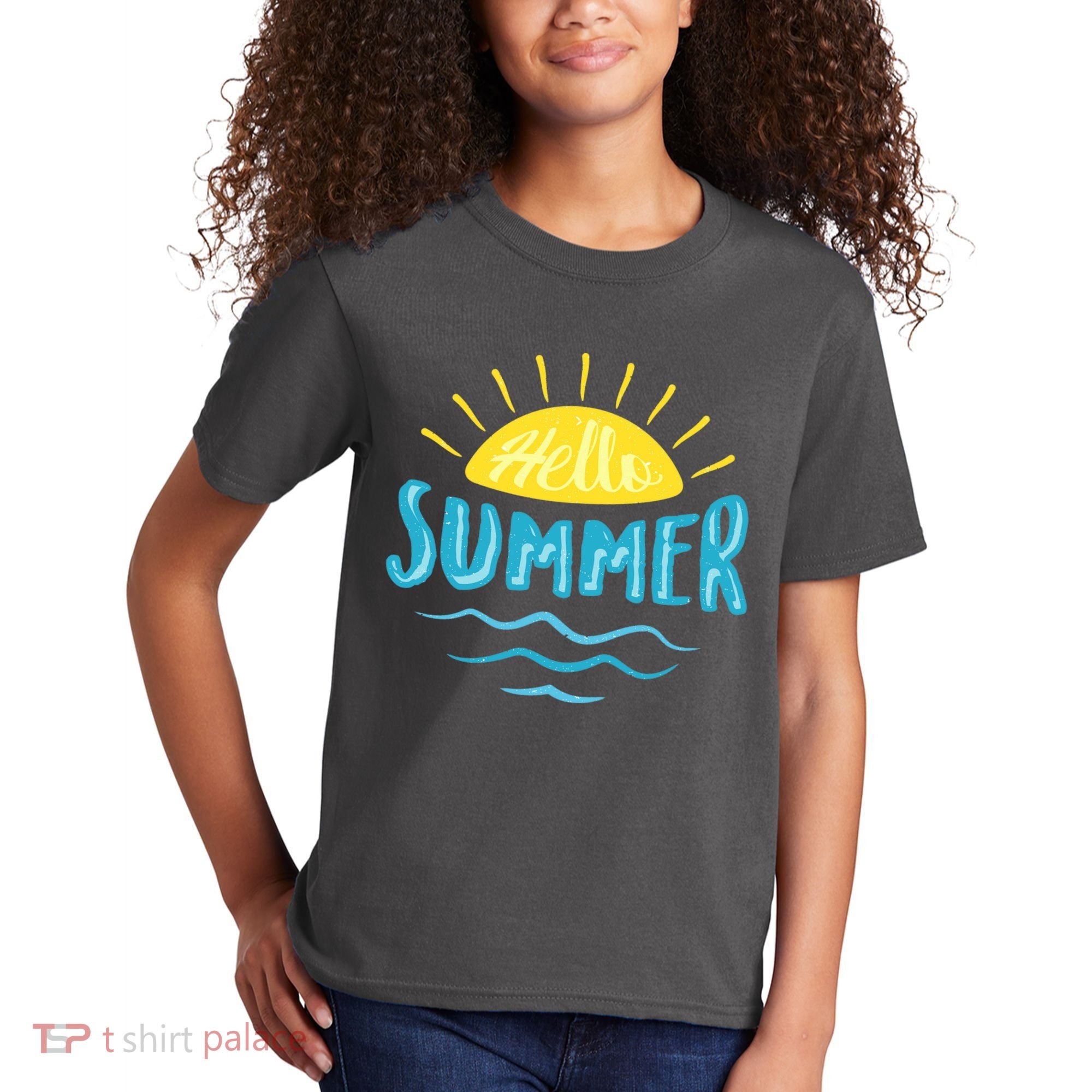 Hello Summer Sunset Ocean Wave Kids T-Shirt