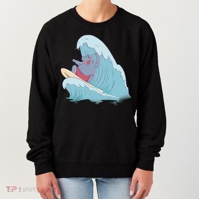 Hippo Surfing Surf Hippopotamus Wave Ocean Beach Gift Women's Sweatshirt