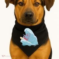 Hippo Surfing Surf Hippopotamus Wave Ocean Beach Gift USA-Made Doggie Bandana thumb 1