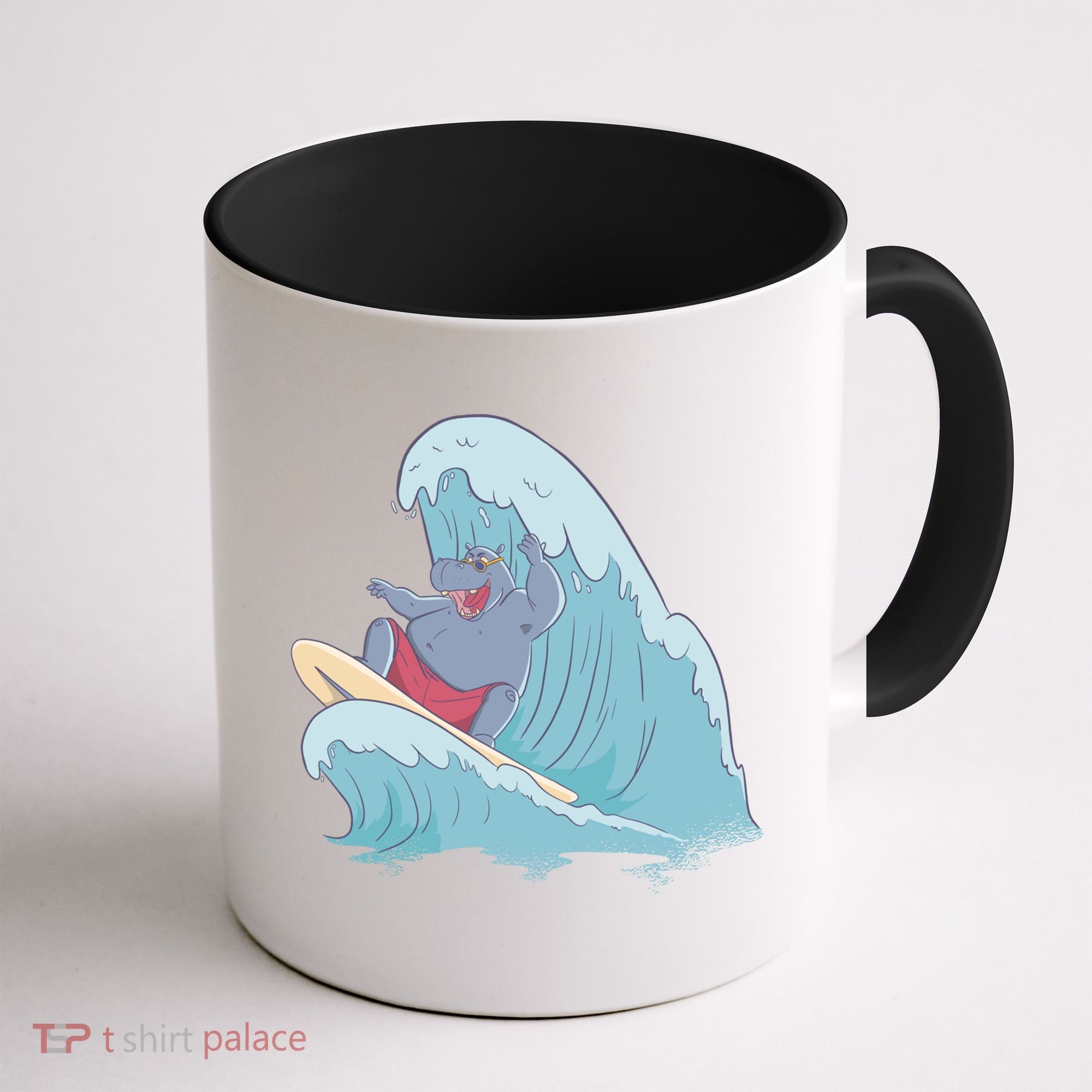 Hippo Surfing Surf Hippopotamus Wave Ocean Beach Gift Coffee Mug