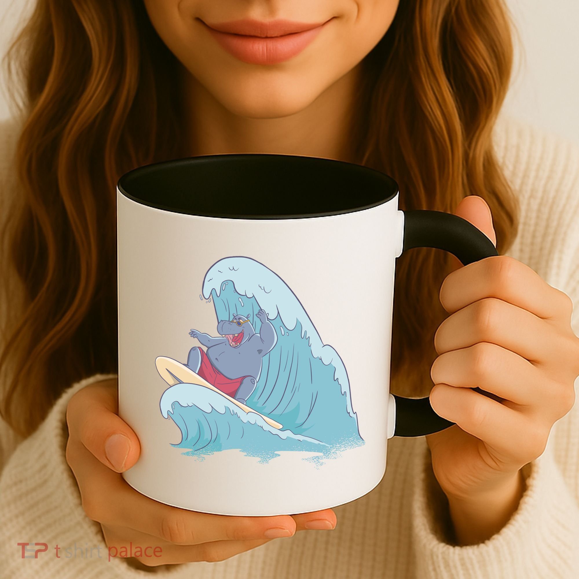 Hippo Surfing Surf Hippopotamus Wave Ocean Beach Gift Coffee Mug