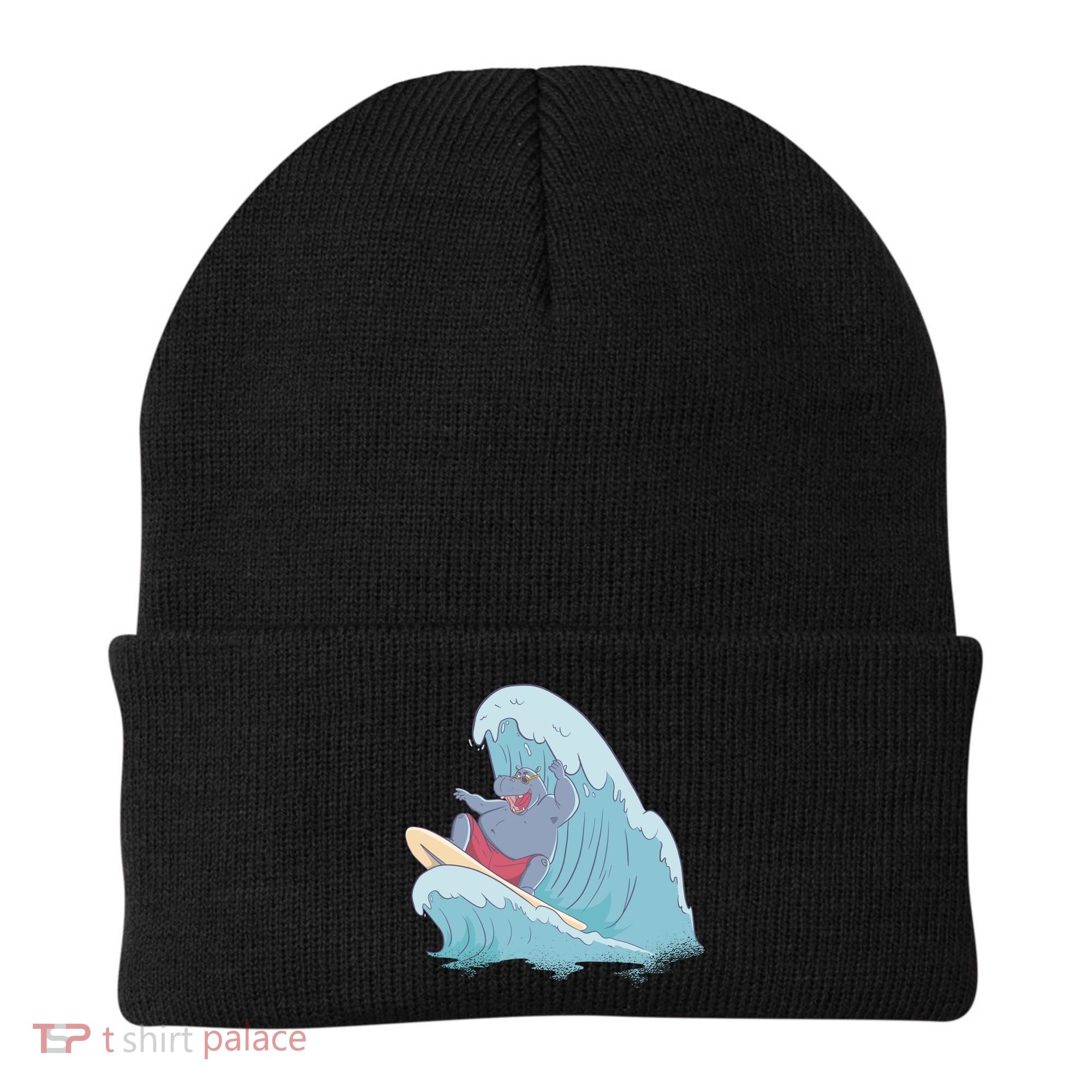 Hippo Surfing Surf Hippopotamus Wave Ocean Beach Gift Beanie